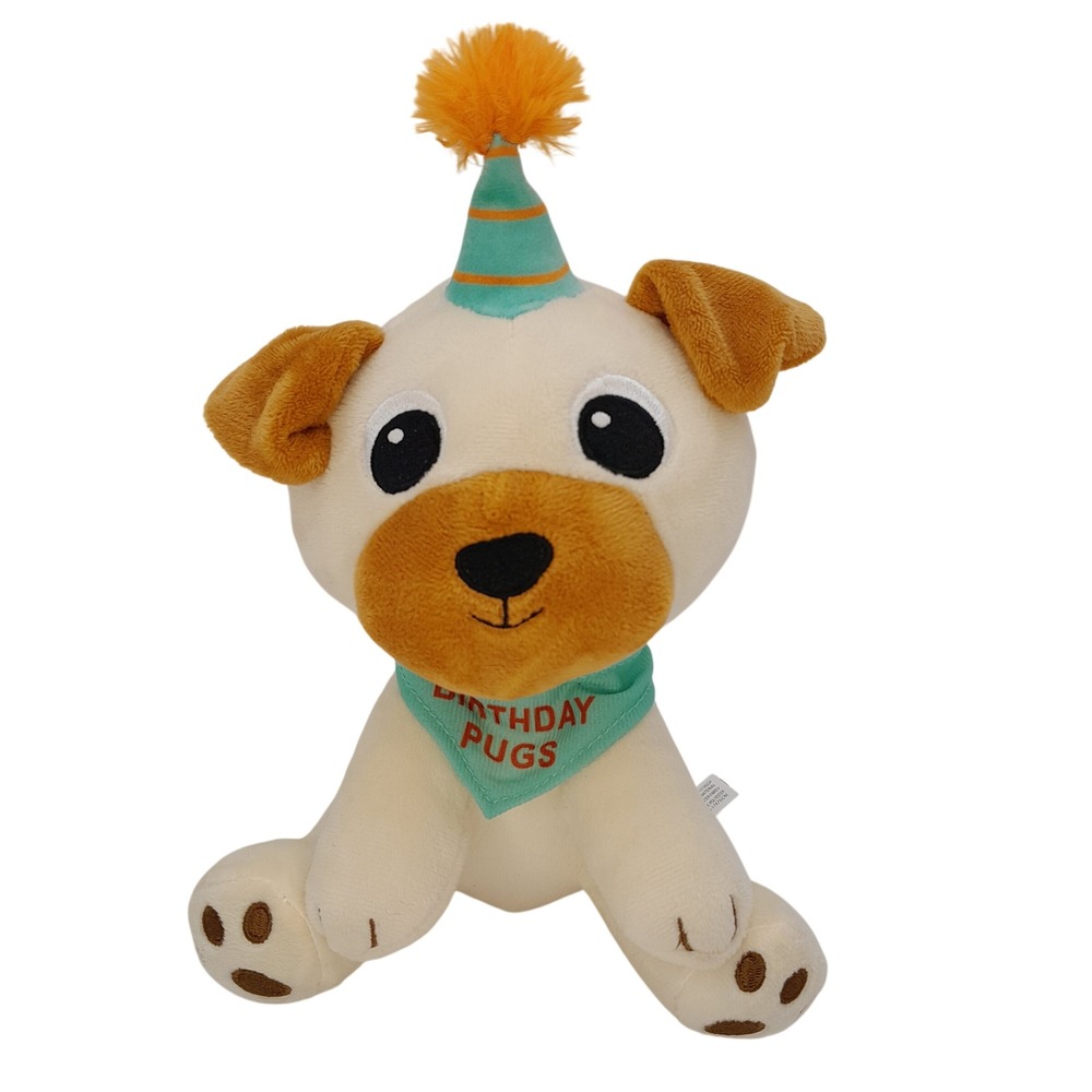 American Greetings Birthday Pugs Plush Dog Party Hat Bandana Stuffed Animal Toy